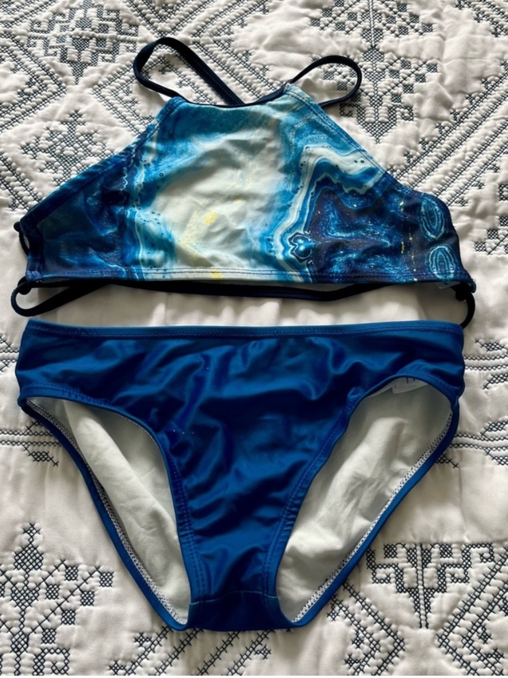Girls Blue Marble Two-Piece Swim Bikini